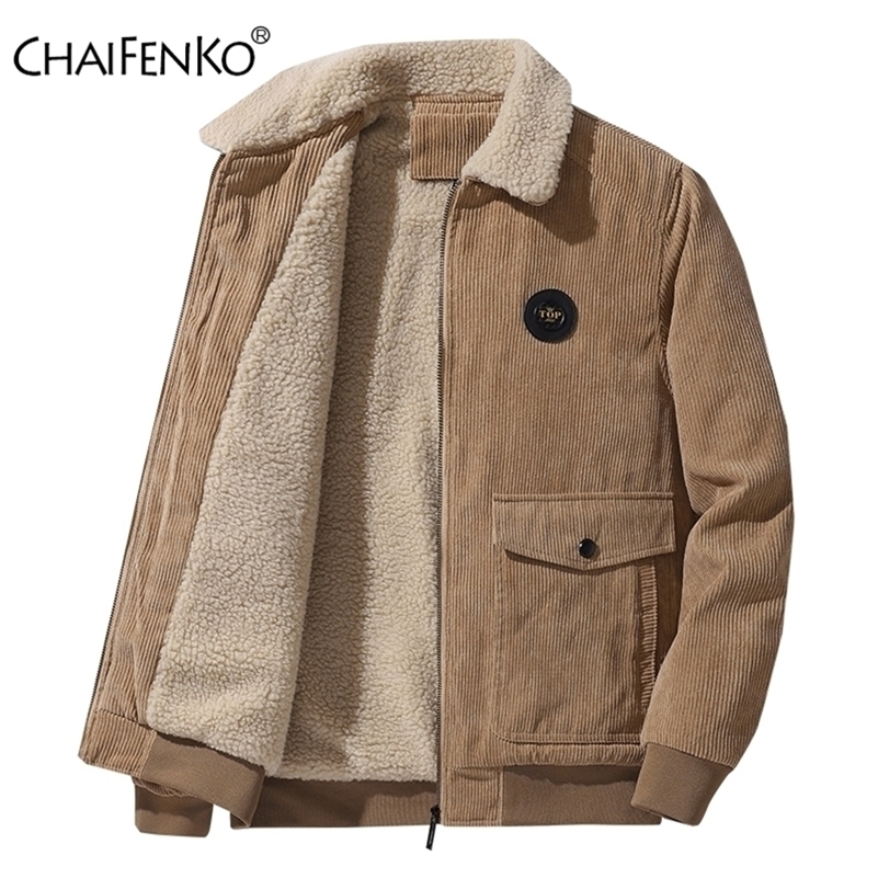 Men's Jackets Winter Fleece Warm Thick Fashion Fur Collar Corduroy Coat Autumn Outwear Military Casual Jacket 221006
