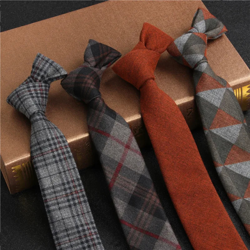 Ins British Nordic Japanese Style Solid Color Plaid Wool Tweed Shirt Student Gentleman Retro Fashionable Mens Tie Accessories 250108