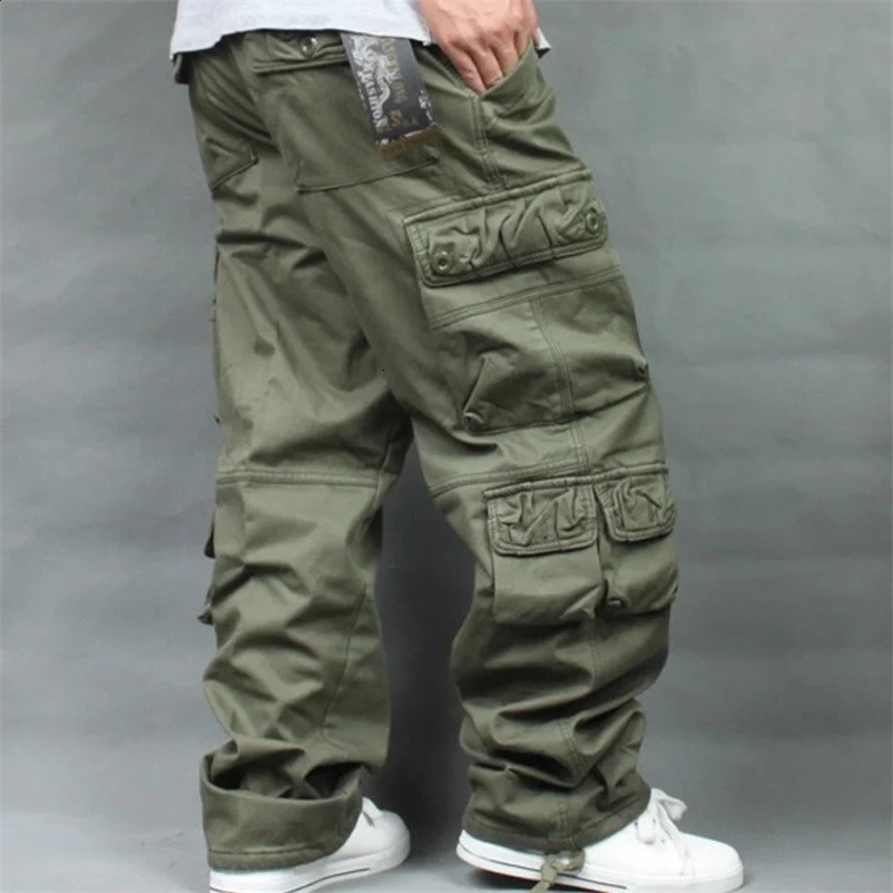 Autumn Winter Fleece Thickened Overalls Hip Hop Mens Long Trousers Men Baggy Casual Pants Warmth Plus Size 40 Mens Bottoms 240913