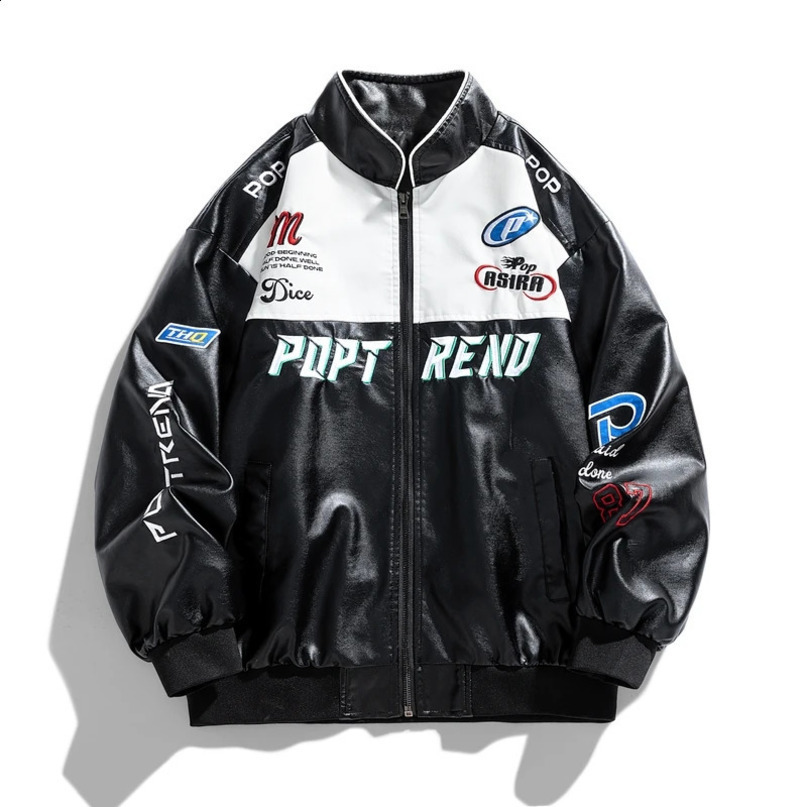 Leather jacket mens Japanese trendy motorcycle set stand up collar leather highend feel American h 240808