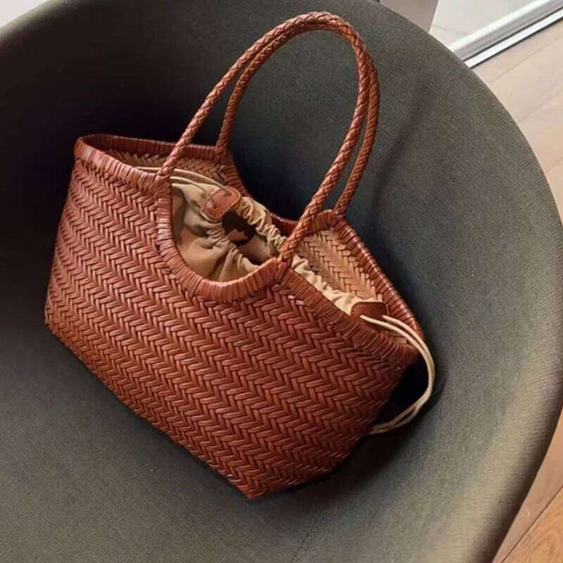 Designer Bag French Leather Woven Fashion Simple Basket Retro Advanced Handmade Bag New Versatile Commuting Women's Shoulder Handbag