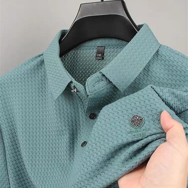 Mens Short sleeved Polo Shirt Summer Style Waffle Fashion High end Ice Top Silk Casual T-shirt 250422
