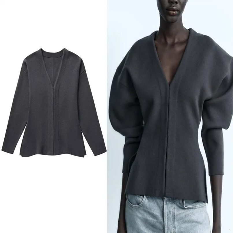 Womens Sweaters Traf womens wide sleeved knitted cardigan Vneck long casual loose fitting 231118