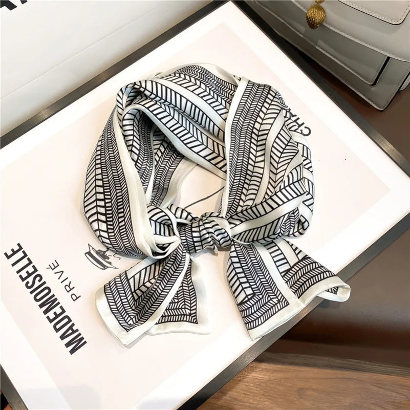 100% Real Silk Hair Satin Scarf Women Skinny Print Headband Neck Tie Girls Handle Bag Wrist Belt Ribbon Foulard Headwear Echarpe 240617