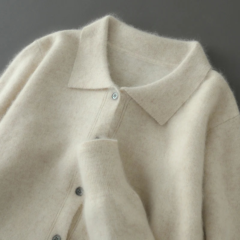 100% Pure Mink Cashmere Sweater Mens POLO Collar Wears Thick ButtonDown Lapels And Solid Color Casual Knitted Bottoming Shirt 241216