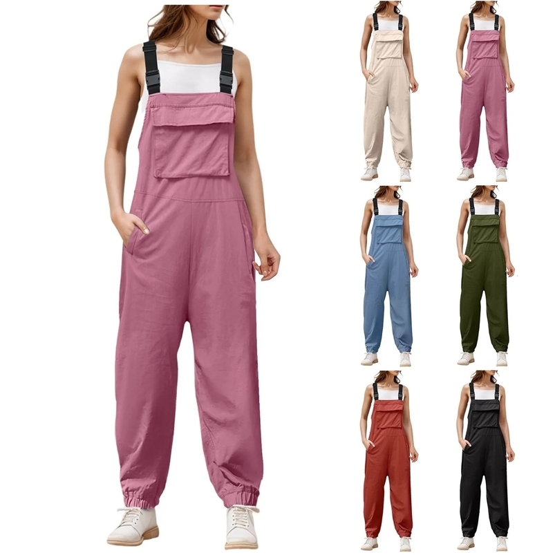 Womens Sleeveless Overalls Jumpsuit Casual Loose Adjustable Straps Bib Long Pants Jumpsuits With Pockets Womens Rompers 250224
