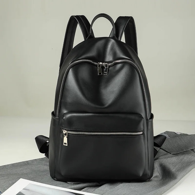 Womens Backpack PU Soft Leather Large Capacity Black Backpack Fashion Trend Student Class Backpack Versatile Travel 3 250410