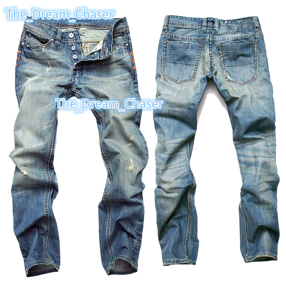 Mens Fashion Casual Fall and Winter Trend Light Blue Straight Slim Fit With Ripped Holes Nostalgic Long Jeans