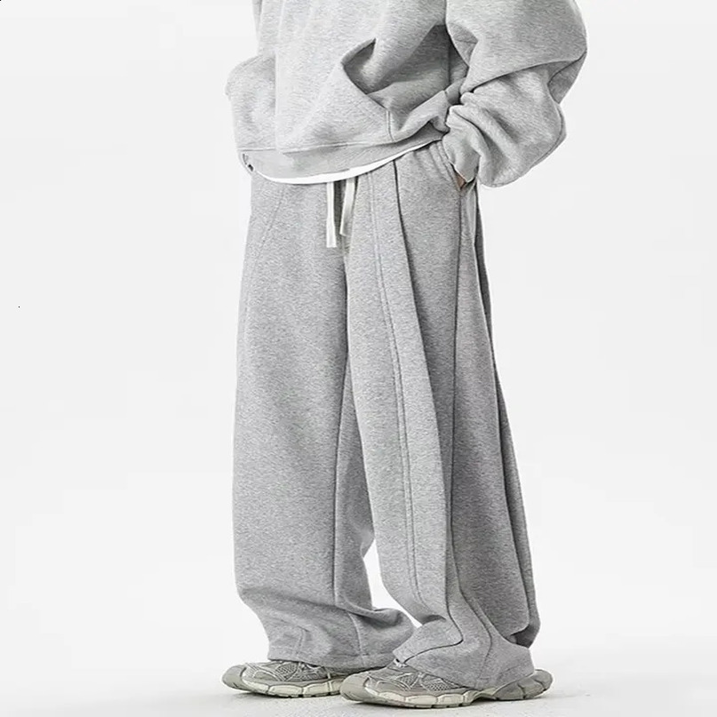 Korean Wideleg Sweatpants Man Loose Casual Solid Color Male Pants Streetwear Clothes Spring Autumn Fashion sweatpant men 250122