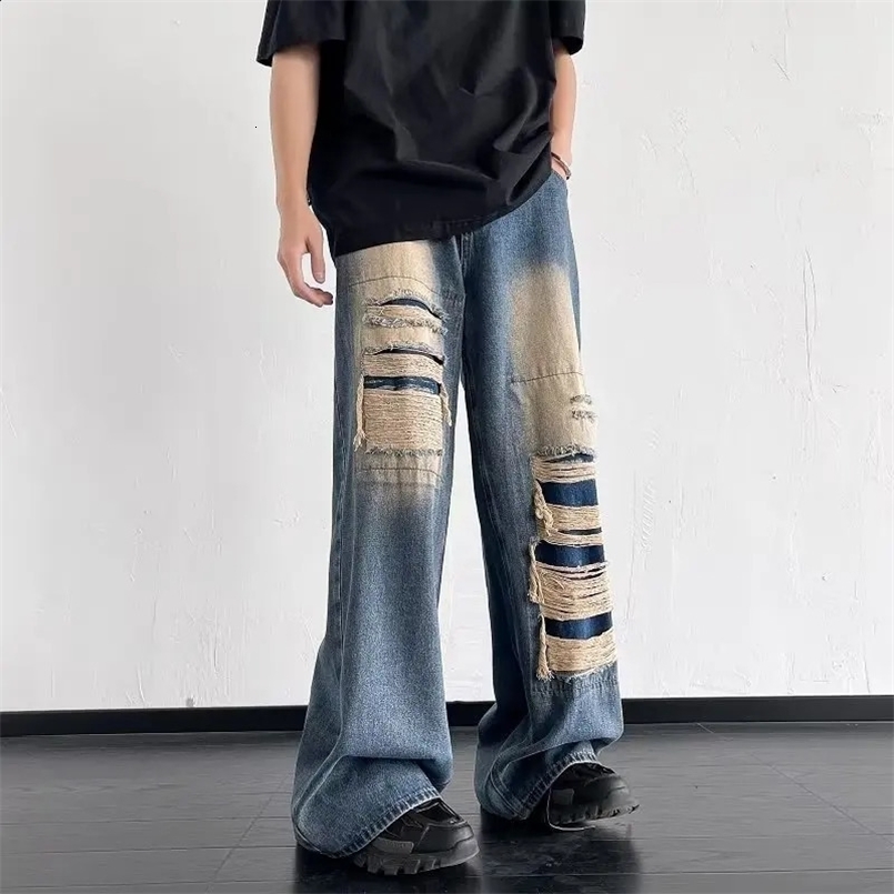 Ropa grunge y2k streetwear baggy baccoso jeans impilati pantaloni uomini vestiti dritti donne sciolte pantaloni in denim pantalon homme 240816