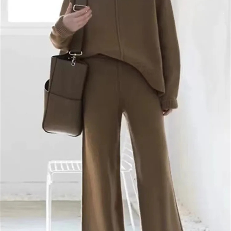 Elegant Knitted Two Piece Sets Womens Casual O-neck Knit Pullovers Loose Pants Female Suits Autumn Winter Fashion Lady Outfits 241214