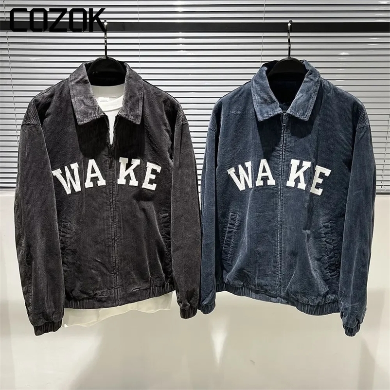 Men's Jackets Spring Corduroy Jacket Men Vintage Letter Embroidery Harajuku Y2k Baseball Coat Streetwear Zipper Loose Varsity Outerwear Unisex