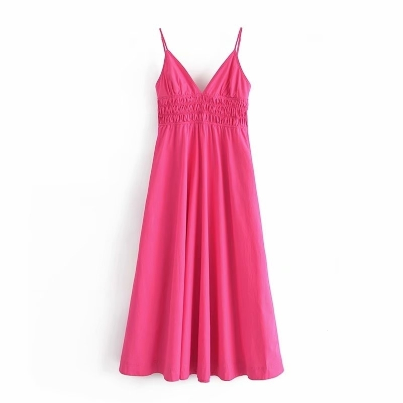 PUWD Sweet Women V Neck A-line Dress Summer Fashion Ladies High Street Cute Female Solid Color Sling 210522