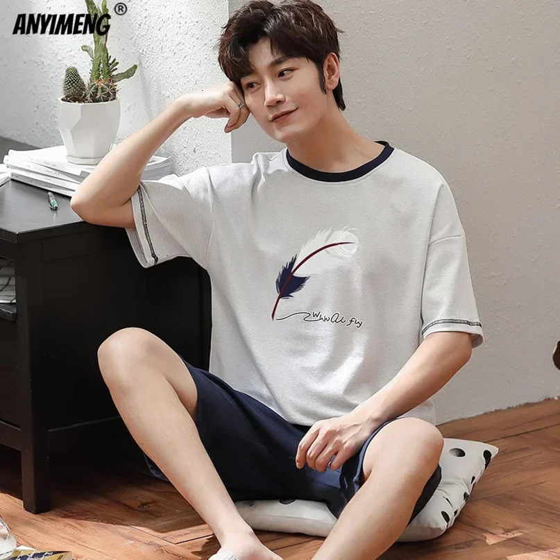 Big Size Pajamas Set for Men Summer Shorts Two Piece Sleepwear Sleeved Plus 3xl 4xl Loungewear Cotton Nightwear 240408