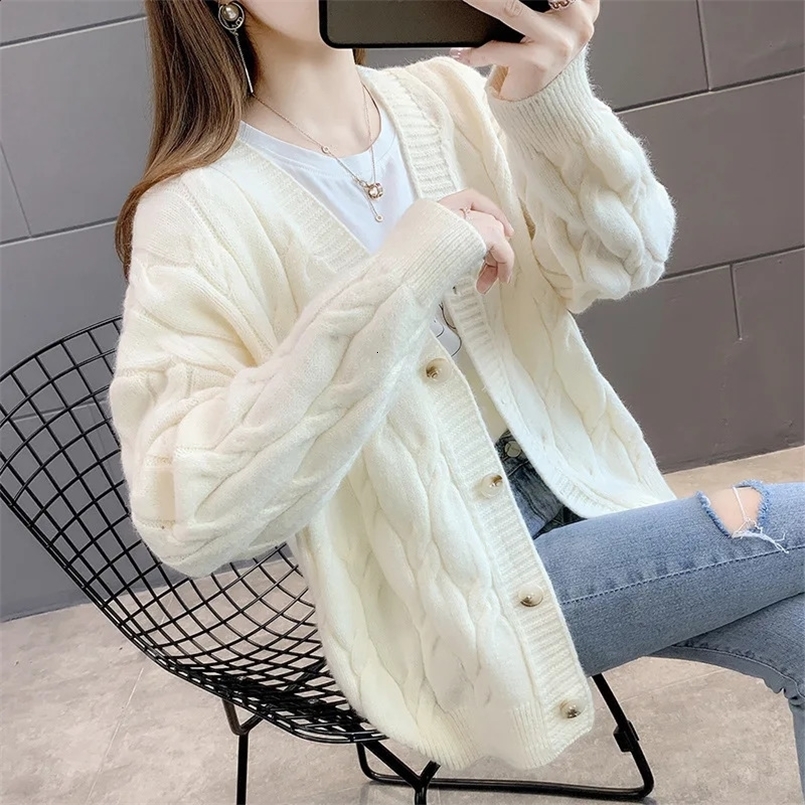 Womens Knitted Cardigan Sweater Loose Fashion Autumn And Winter Western Style Casual Jacket Coat Women 240730