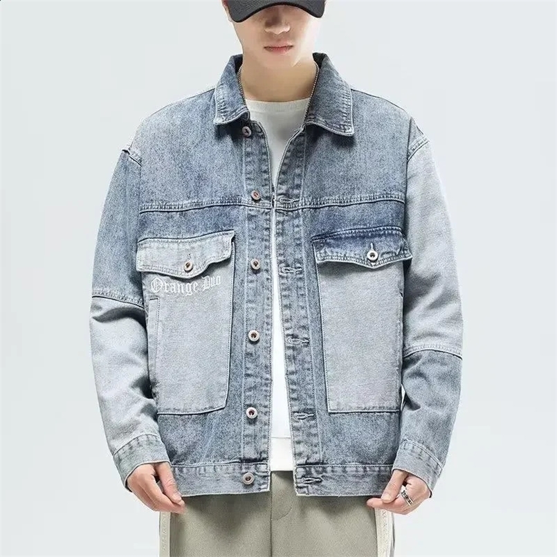 Spring Mens Denim Jacket American Style Loose Fit Vintage Clothing For Men Fashionable Oversize Coat 240830