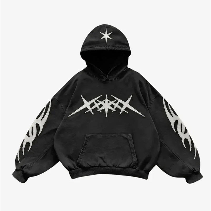 Mens retro street hoodie sweatshirt casual and comfortable suitable for all seasons oversized loose print Y2k punk style 241203