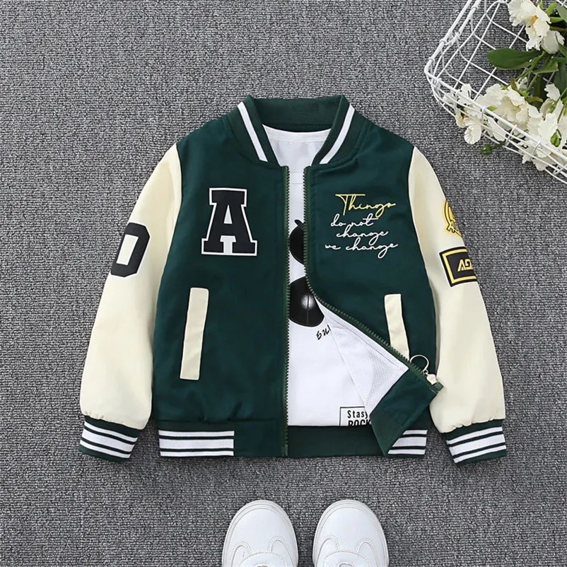 Spring and autumn childrens jackets for boys and girls aged 4-10 Western style letter striped baseball uniforms fashionable girls and boys jackets 2