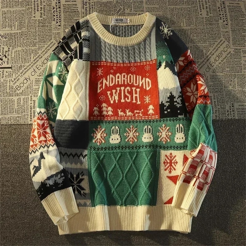 Y2k Streetwear Japanese Retro Twist Christmas Sweater Couple Sweater Winter Loose ins Lazy Style Oversize Sweater Mujer 240731