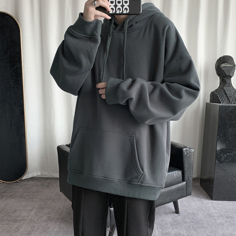 Mens Hoodies Sweatshirts HybSkr Korean Solid Color Sweatshirt Casual Hooded Pullovers Hoodie Warm Fleece Male Loose Man Clothing 3XL 221117