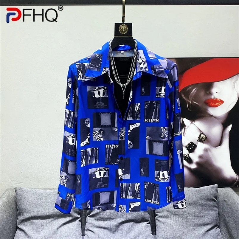 PFHQ Summer Fashion Shirts For Men Turn-down Collar Single Breasted Printing Loose Mens Blouse Clothing 21F3492 240318