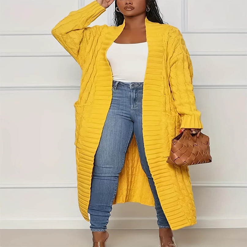 Autumn and Winter Fashion Womens Cardigan Long Sleeve Sweater with Pockets Chunky Knit Top 240617