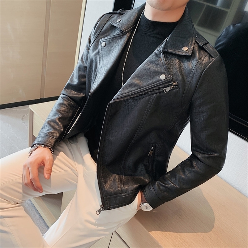 Men's Jackets Men Leather Jacket Men Lined Jacket Slim Street Biker Coat Mens Leisure Overcoat Turn-down Collar Slim Fit Trench Coat 3XL 230816