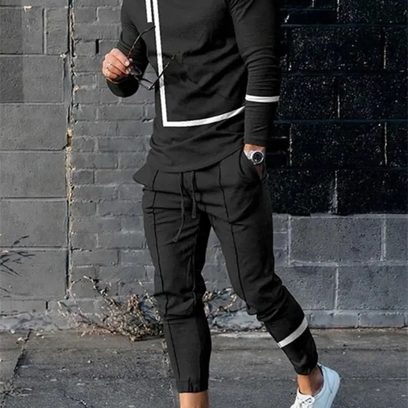 Spring And Autumn Mens Tracksuit Graffiti Set Fashion Oversized Long Sleeve T-shirtsLong Sweatpants Casual Streetwear Clothing 240129