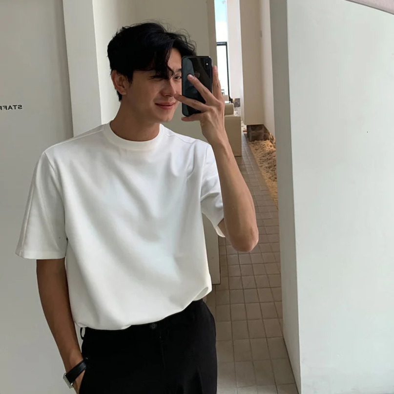 Summer Cotton Shortsleeved Tshirt Men Fashion 3color Casual Korean Version Loose Oneck T Shirt Mens Top M2XL 240531