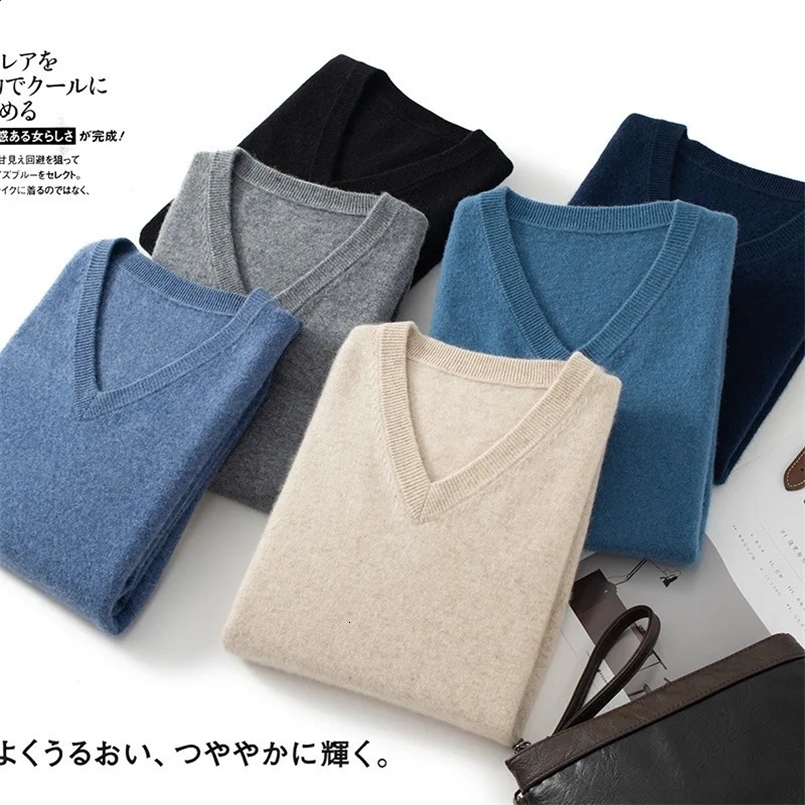 Cashmere Sweater V-neck Pullovers Mens Loose Oversized M-5XL Knitted Bottom Shirt Autumn Winter Korean Casual Men Top 240810