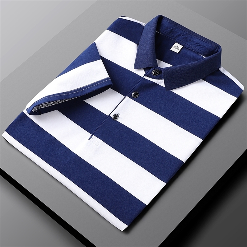 Men's Polos Summer Style Men's Fashion Casual Work Slim Fit Cotton Polo Shirt Men's Thin Casual Striped Polo Shirt Short Large Size 2