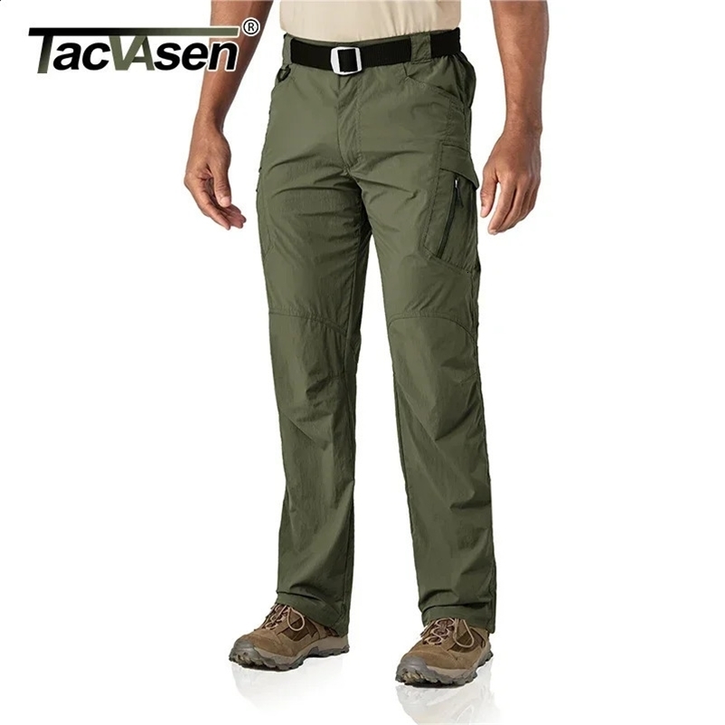 TACVASEN Summer Quick Dry Pants Men Stretch Fabric Cargo Pants Multi-Pockets Outdoor Trousers Lightweight Workout Hiking Pants 240809