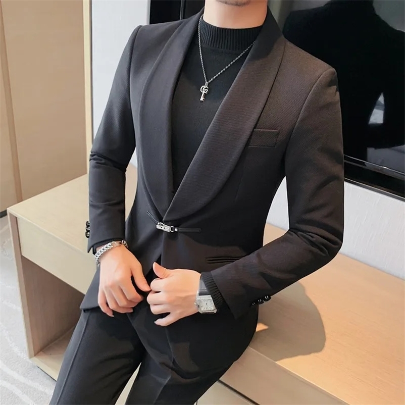 Men's Suits Blazers British Style Blazer Jacket For Men Clothing Business Formal Wear Slim Fit Casual Tuxedo Suit Coats High Quality Black 2311