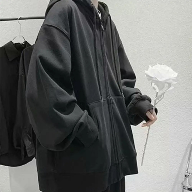 Zip Up Hoodies Autumn Hooded Sweatshirts Mens Hoodie Cardigan Solid Color Classic Jacket Men Coat Clothing 240318