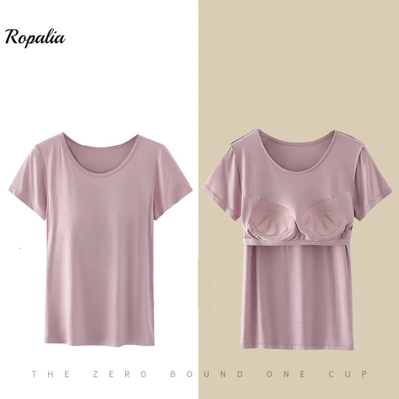 Womens OnePiece TShirt With Built In Bra Shortsleeved Slim Fit Soft Breathable Casual AllMatching Tops 240328