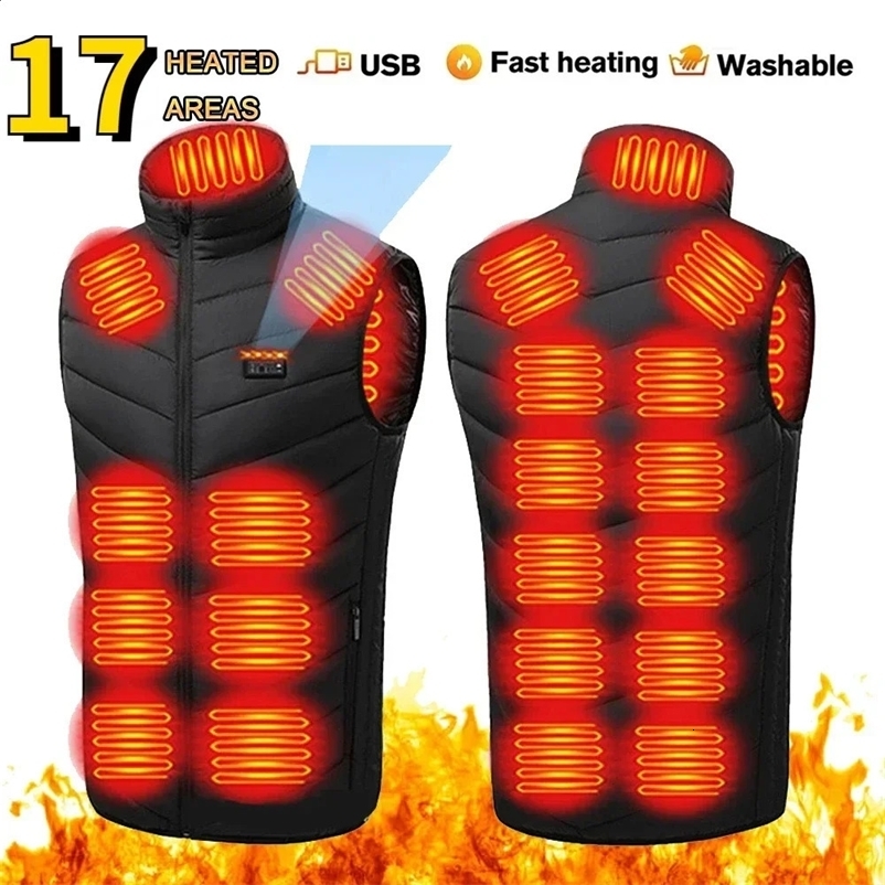 17 zone vest mens USB infrared jacket intelligent jacket winter cold proof thick sleeveless jacket hiking 240927