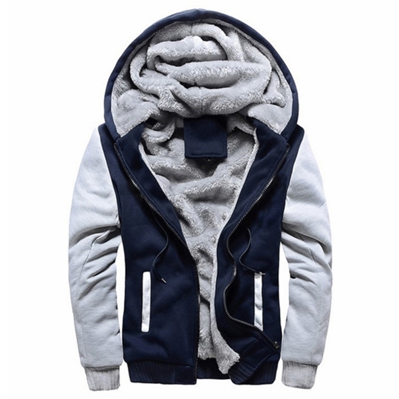 Casual Hooded Collar Men Hoodies Sweatshirts Winter Warm Thick Fleece Zipper Jacket Sportswear Outwear Oversized S-5XL 211105