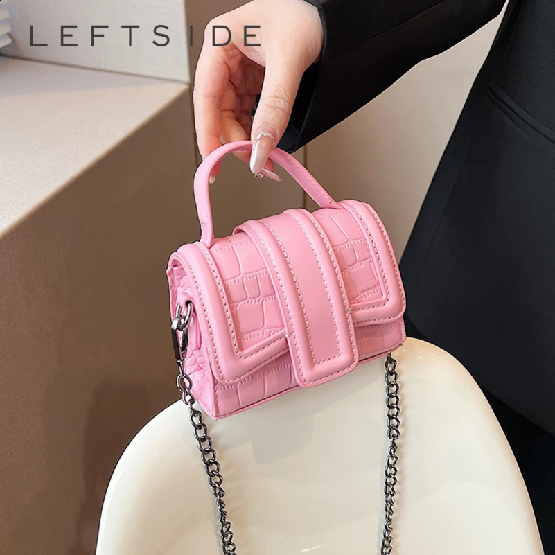 LEFTSIDE Stone Pattern Leather Cute Mini Cross Bag with Short Handle Suitable for Womens Winter Fashion Chain Handbags and Wallets 241021