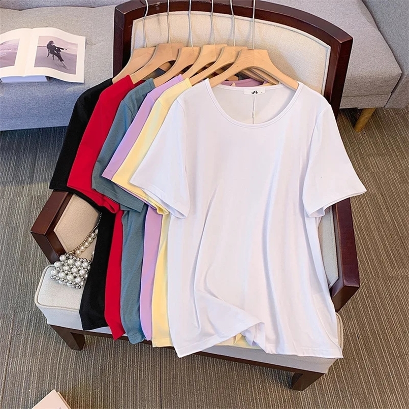150Kg Plus Size Womens Bust 156 Summer Loose Solid Color T-Shirt Slim Short Sleeved Top 6XL 7XL 8XL 9XL 10XL 6-Colors 240813