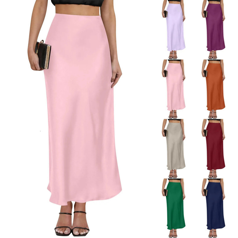 Light Purple Elegant Satin High Waisted Fishtail Skirt Womens Chic Irregular Bag Hip Ruffle Swing Pleated Long 250515
