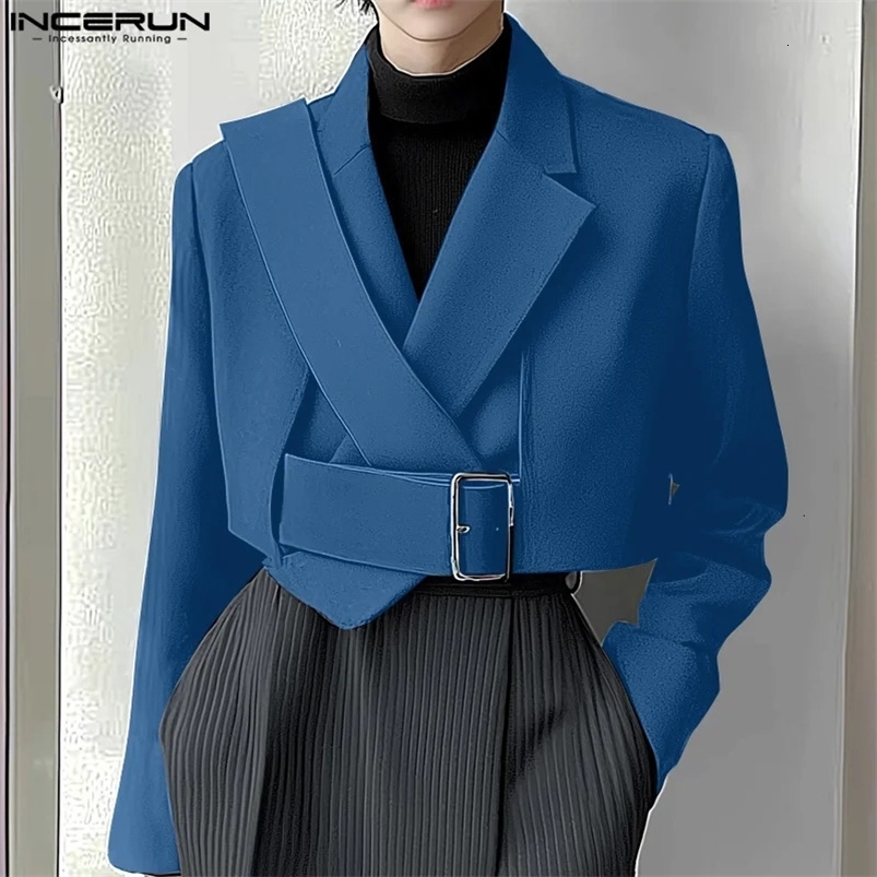 INCERUN Handsome Blazer Long Sleeve Cross Suits Long Sleeve Simple Solid Color Jackets Lapel Collar Autumn Coats 250207
