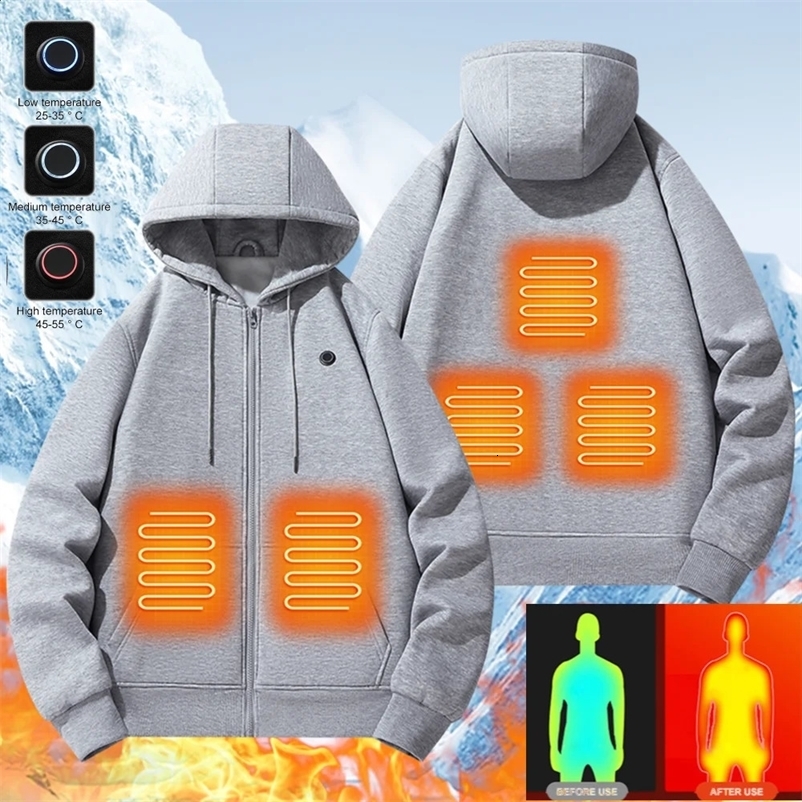 Outdoor Electric USB Heating Sweaters Hoodies Men Winter Warm Heated Clothes Charging Heat Jacket Sportswear M-3XL 241217