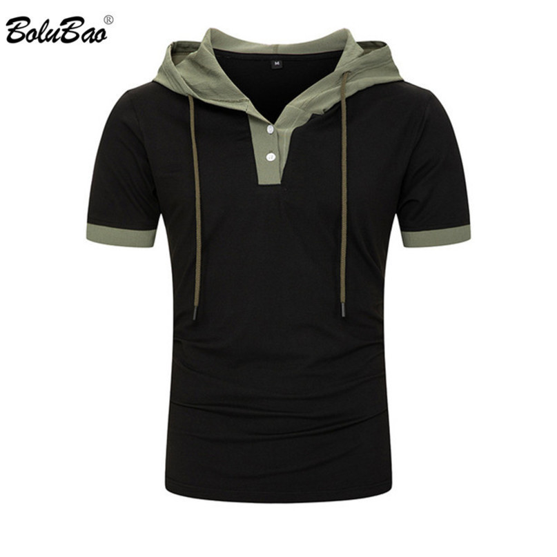 BOLUBAO Summer Men Tshirt Casual Loose Hooded Tops Tees Shirts Male Hoodie Short Sleeve Mens T-Shirt Clothing 210518