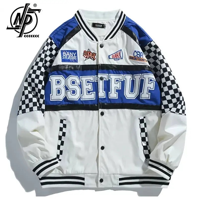 Men's Jackets American Vintage Motorcycle Bomber Jacket Men Letter Print Y2k Varsity Jackets Racing Patchwork Baseball Jackets Unisex 231202