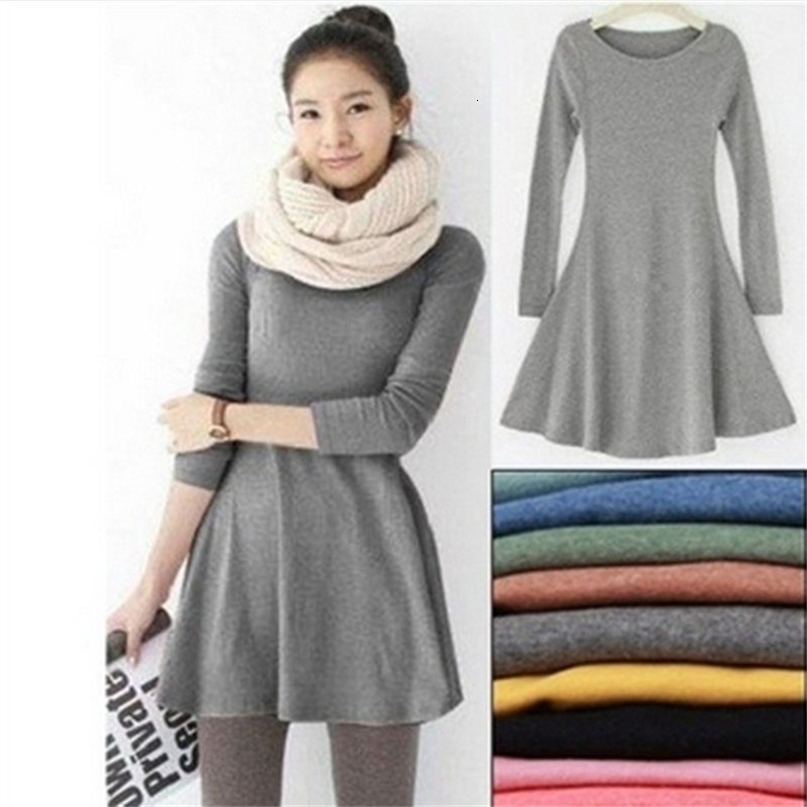 New Fashion Clothes vestidos Spring Women Dress Brushed 100% Cotton Autumn Winter Dress Female Long Sleeve ONeck Woolen Dresses 201008