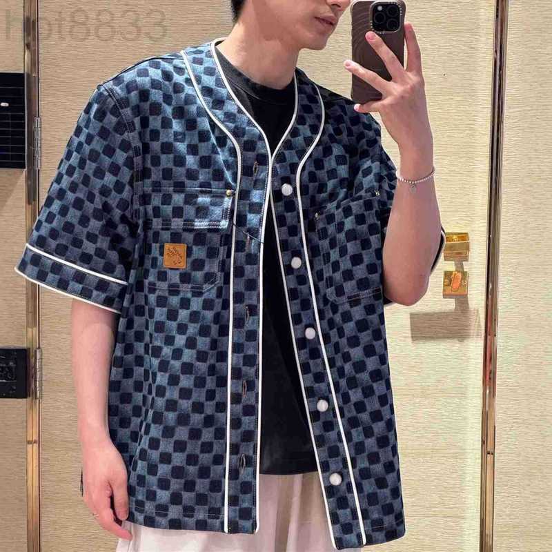 Men's Vests Designer Poison Original Label Donkey Leather Embroidered Checkerboard Old Flower Short Sleeve Denim Shirt Jacket for Men and Women