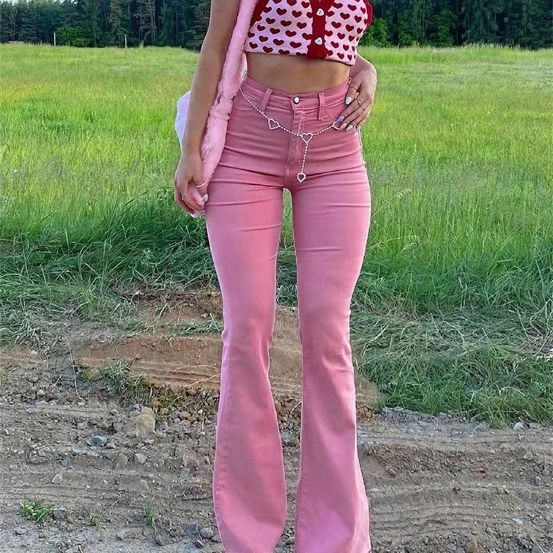 Women's Jeans Streetwear Y2k Flared Jeans Women High Waist 90S Fashion Pink Stretch Baggy Mom Jeans Wide Leg Pants Elegant Denim Trousers 23080