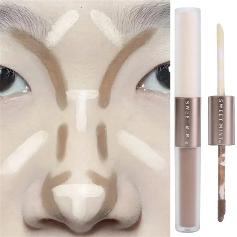 Double-ended Highlighting Contouring Stick 2-in-1 Concealer Pencil Cement Grey Three-dimensional Nose Shadow Bronzers Makeup Pen 240705
