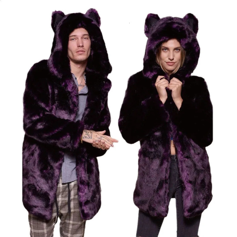 Faux Fur Coat For Lovers Autumn And Winter Warm Casual Comfort Ears Hooded Mink 241120