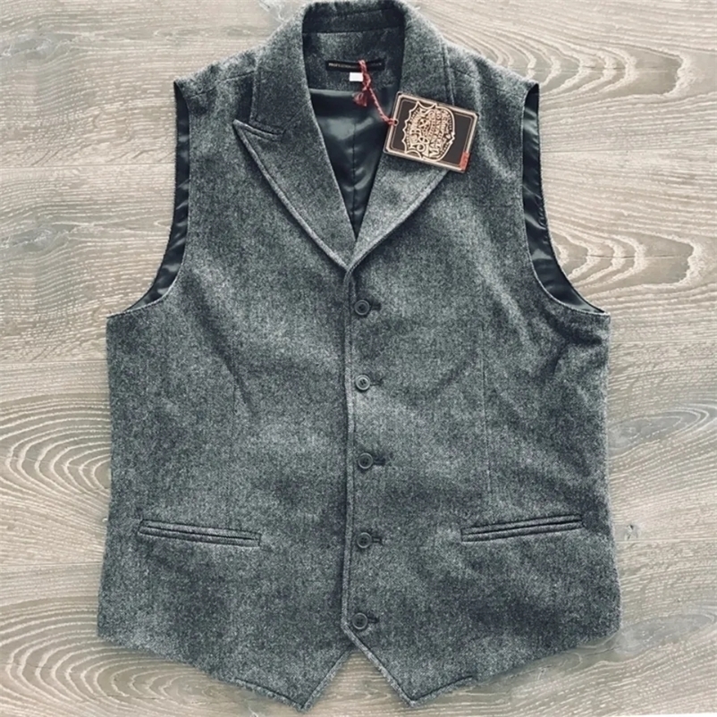 Men's Vests Men's Suit Vest Dark Gray Tailored Collar Wedding Wool Tweed Business Waistcoat Jacket Casual Slim Fit Gilet Homme Vests 23021